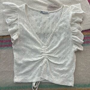 Ruffle sleeve eyelet Zara shirt